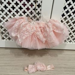 0-12 Month Baby Girl Pink Tulle Skirt And Headband 