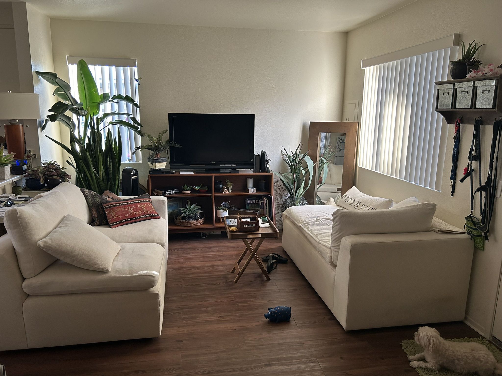 Custom Made White Down Couch With Lounge.