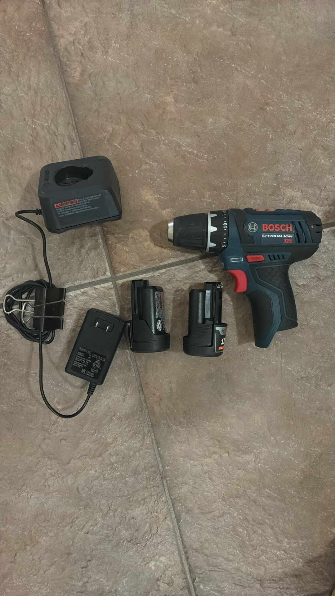 BOSCH PS31-2A 12V Max 3/8 Inch Drill/Driver Kit with (2) 2 Ah Batteries and Charger, Variable Speed