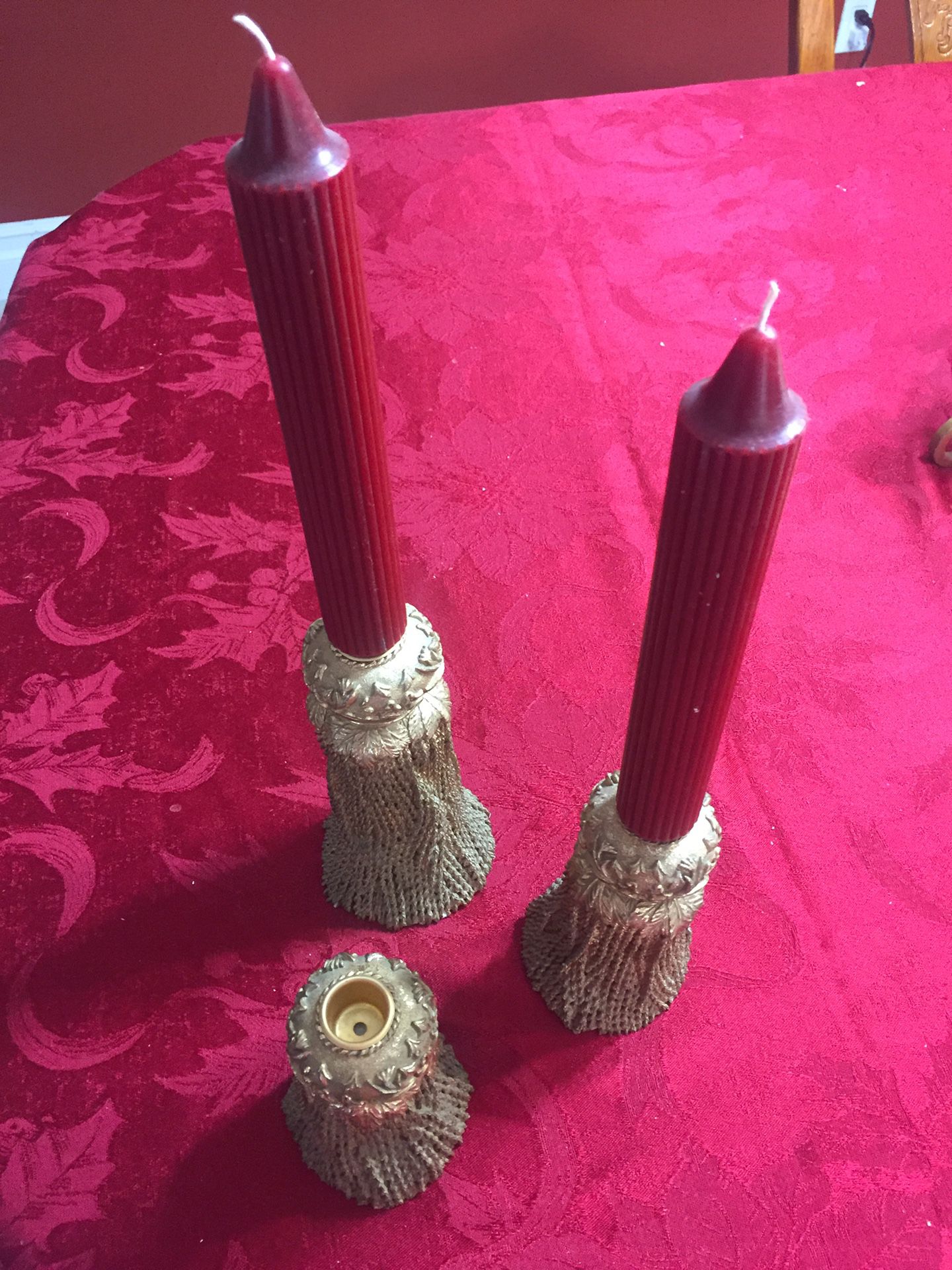 3 Candle holders and 2 candles