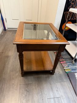 Vintage Solid Wood End Table with Glass Top | Traditional Accent Side Table | Made in USA