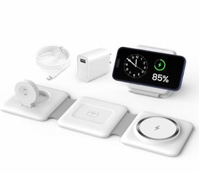 Charging Station for Apple Multiple Devices - 3 in 1 Foldable Magnetic Wireless Charger Dock - Travel Charging Pad for iPhone 16 15 14 13 12 Pro Max P