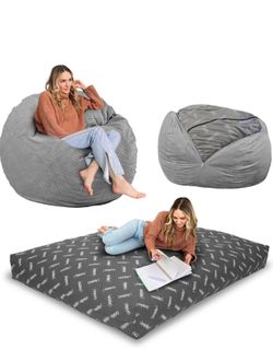 Cordaroys Queen Size Bed Convertible Bean Bag Chair In Grey.