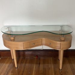 MCM Wood and Glass Squiggly Media Table / Desk