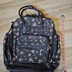Black floral canvas square backpack | Perfect for school or travel!