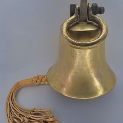 Authentic Brass Ship’s Bell, Maritime Bell with Cat-O-Eighteen Tails Lanyard, Heavy Cast Brass c. Pre-1960
