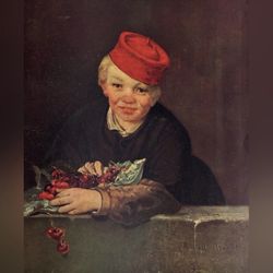 BOY CHERRIES, 1858 Édouard Manet Fine Art Print Antique Vintage 1950’s Original USA Printed Collectible