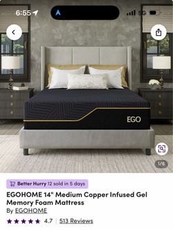 EGOHOME 14" Medium Copper Infused Gel Memory Foam Mattress