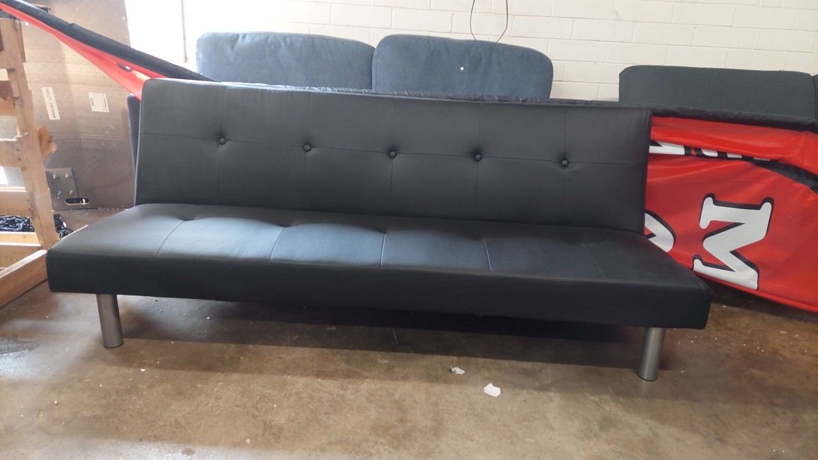 New Futon Sofa Faux Leather Black See Pictures For Dimensions 