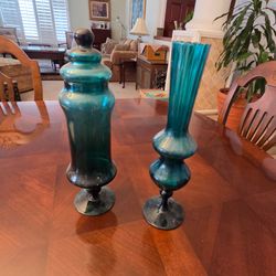 Vintage Green Glass Vases