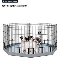 PJYuCien Dog Playpen with Bottom Pad - Metal Foldable Exercise Pen, 8 Panels 24" H × 24" W Indoor Outdoor Pet Fence Puppy Crate Kennel, Gray Amazon's 