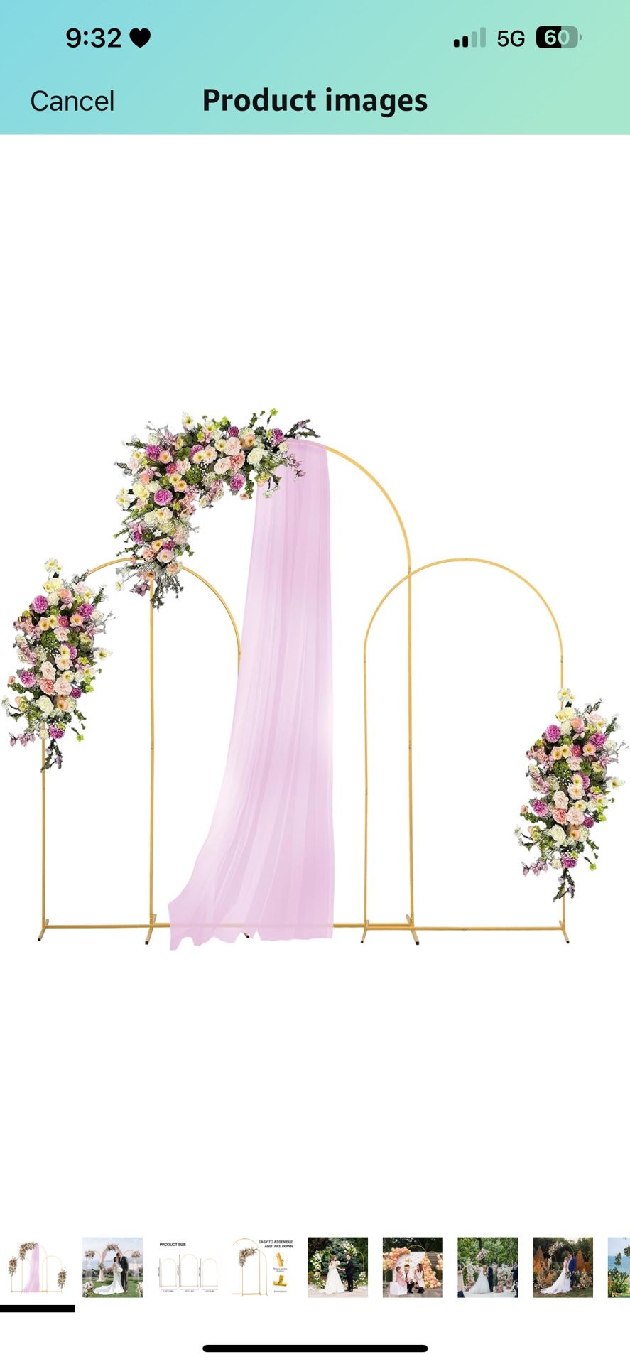 Metal Arch Backdrop Stand Set of 3 Gold (7.2FT+6FT+6FT) Wedding Arch Stand