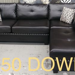 New Espresso Nailhead Set with Ottoman (90 Day Finance & Free Delivery) 