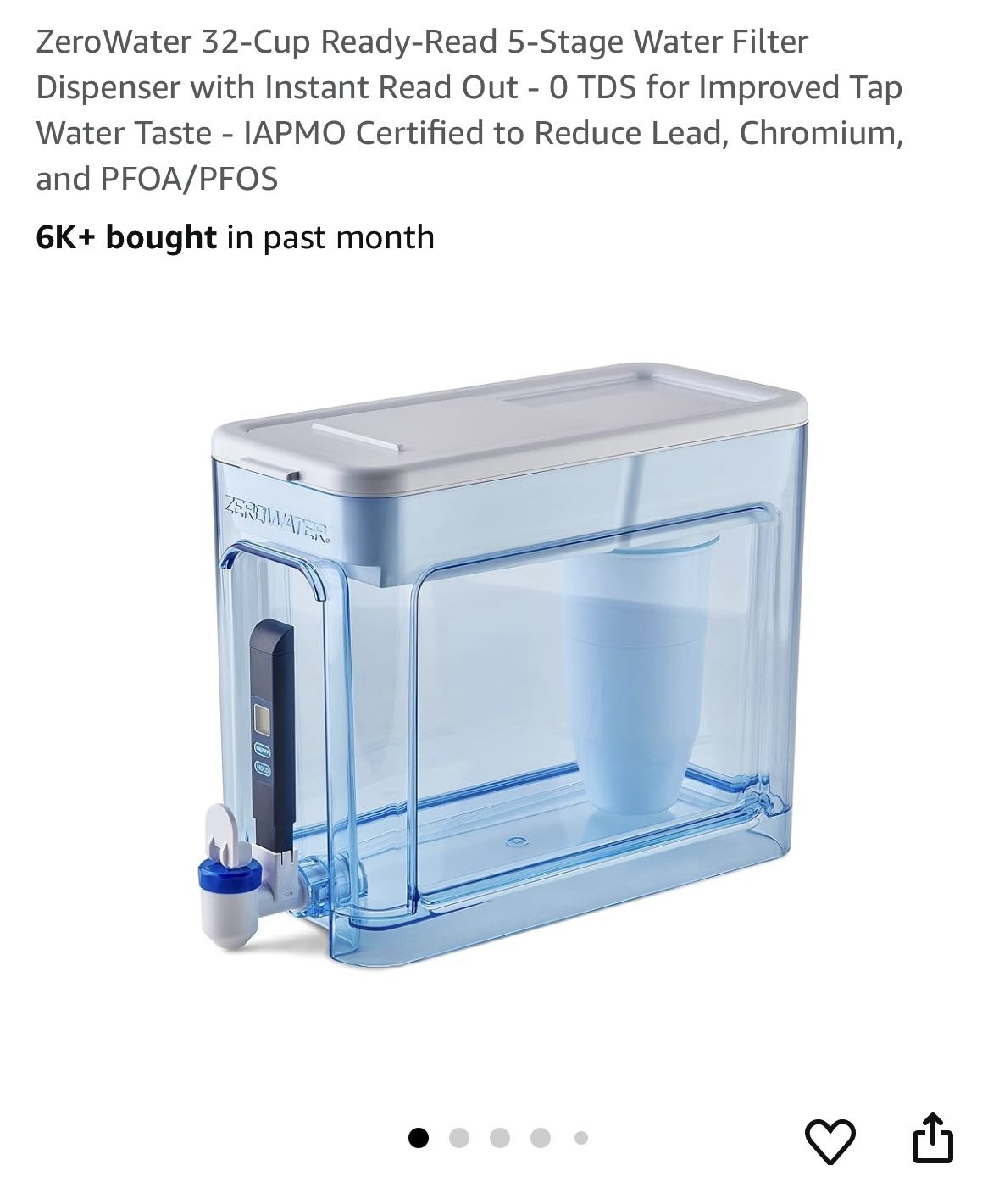 ZeroWater 32-Cup Water Filter Dispenser + 2 Free Filter Replacement