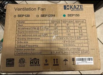 Kaze Appliances SEP150|150cfm, 0.5 Sone