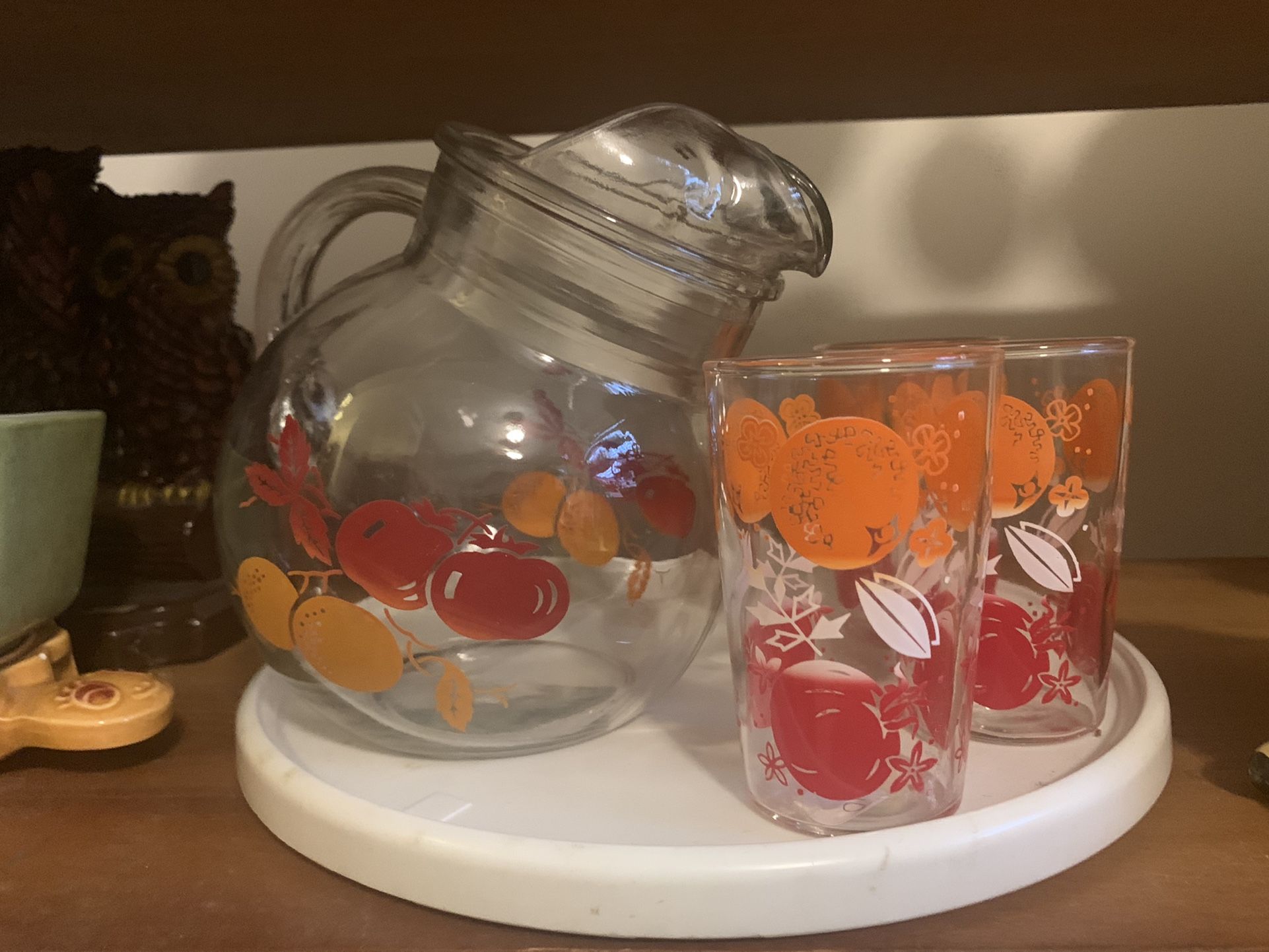 Vintage Hazel Atlas Ball Pitcher x 3 Swanky Swig Glasses