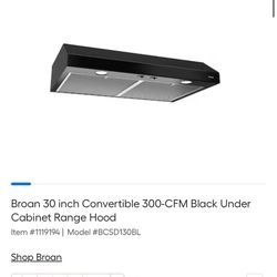 Broan 30in Black Range Hood