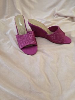 Pink Rhinestone Wedge Heels