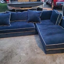 Beautiful Blue With White Piping Sectional