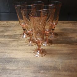 Arcoric Roslyn Pink Swirl Optic Stemmed Wine Glasses Set Of Six