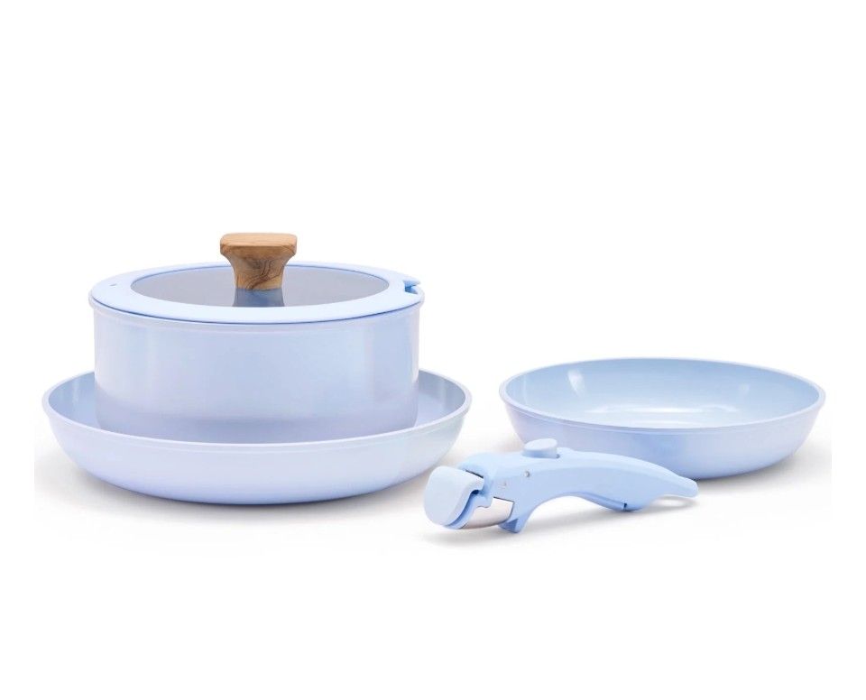 5 PCs pots and pans set removable handle non stick, detachable handle ceramic cookware set kitchen cooking oven dishwasher safe
