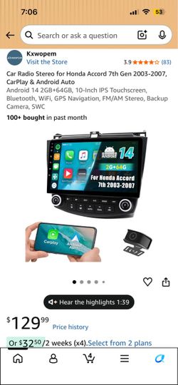 Car Radio Stereo for Honda Accord 7th Gen 2003-2007, CarPlay & Android Auto Android 14 2GB+64GB, 10-Inch IPS Touchscreen, Bluetooth, WiFi, GPS Navigat