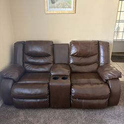 Dark Brown Leather Couch 