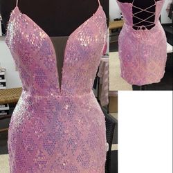 New With Tags Bubblegum Pink Sequin Short Formal Dress & Homecoming Dress $135