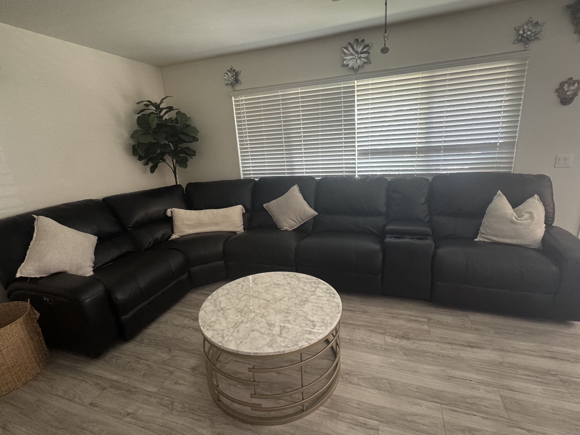 Black Leather Sectional With Recliner On Two Couches