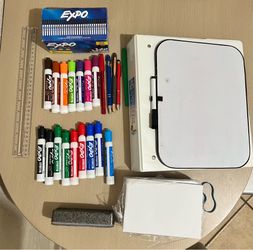 White board, writing pads, 45-50ish expo markers, ruler, 1.5 inch binder
