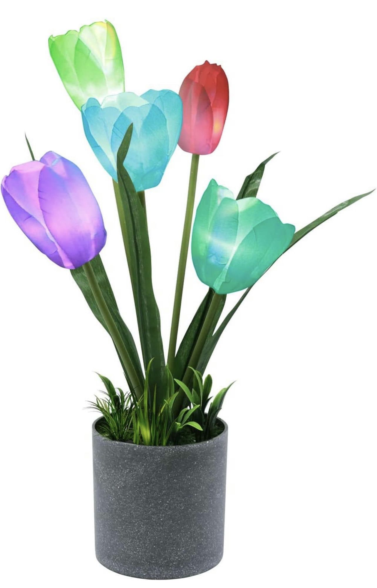 Artificial Potted Flowers with LED Light Fake Flower Plants Centerpiece for Table Tulip Home Decor