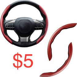  Fiber Anti-Skid Steering Wheel Protector, Segmented Butterfly Universal Wheel Cover, Car Interior Accessories (Red)