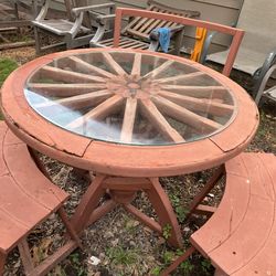 Glass Patio Table With Three Bench Seats