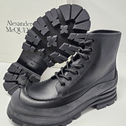Alexander McQueen 42 9 Black Military Combat Boot Rubber Trim Guard Toe Waterproof Sole Hiking Hiker ITALY