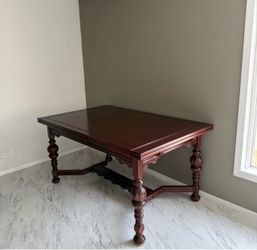 Dark Wood Dining Table with Turned Legs