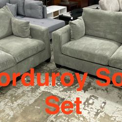 New Grey Corduroy Sofa and Loveseat Set (Finance and Delivery)