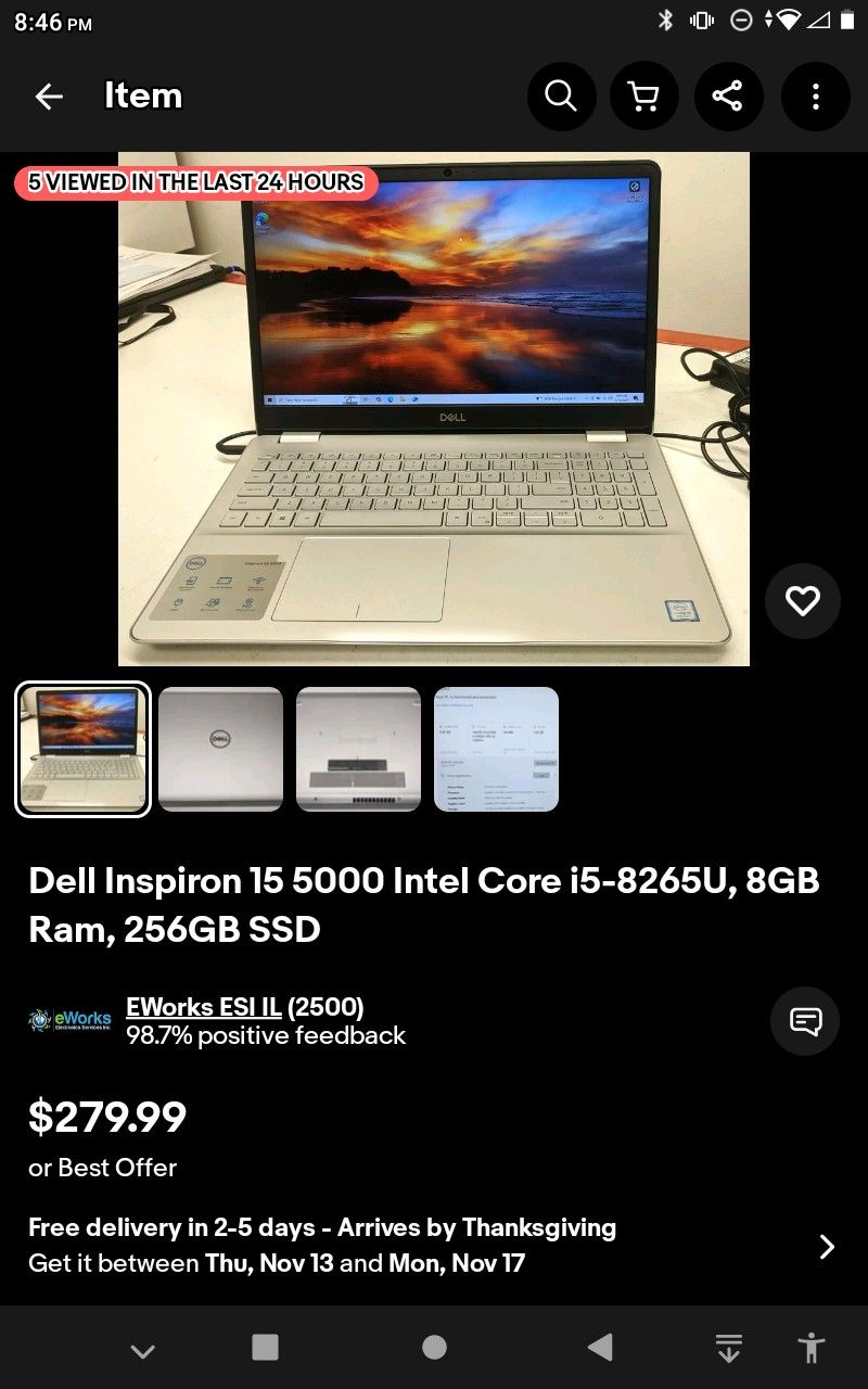 Dell inspirion15 Intel Core 17 8th Gen.. $80. ObO