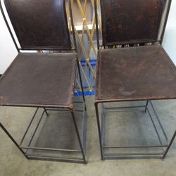 Cast Iron Leather Bar Stools Set