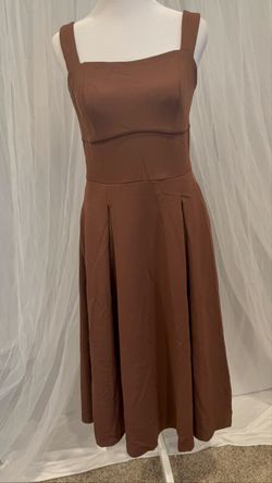 Women's Chocolate Brown Square-Neck Midi Dress with Adjustable Straps