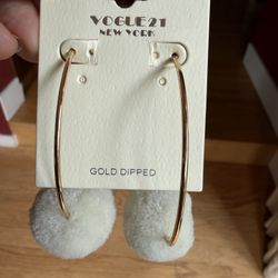 Earrings Boiled Wool Ball Hoops. Brand New