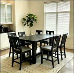 Black Farmhouse Counter Height Dining Set - 7 Pieces (Table + 6 Chairs)