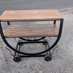 Baxton Studio Triesta Vintage Industrial Metal & Wood Wine Rack Bar Cart