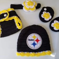 Crochet Baby Girl Pittsburgh Steelers Football Inspired Outfit Photo Prop 