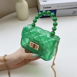 Little Girls Green Mini Jelly Crossbody Bag.

