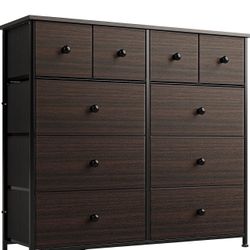 REAHOME 10 Drawer Dresser for Bedroom Faux Leather Chest of Drawers Fabric Dresser with Wooden Top Storage Organizer Unit for Living Room Hallway Entr