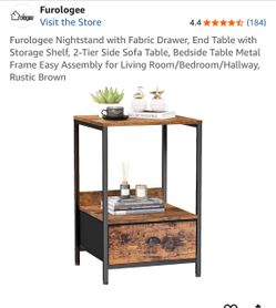 Furologee Rustic Brown Nightstand with Fabric Drawer