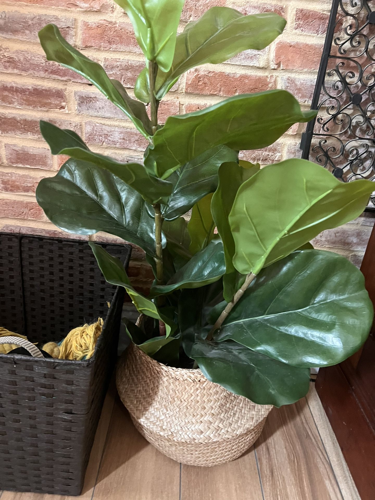 Faux Fiddle Leaf Plant + Woven Basket