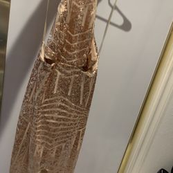 Rose Gold Sequins Dress With Slit, Size Medium