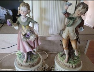 Vintage Andrea by Sadek Figurine Lamps Capodimonte Style - Boy & Girl