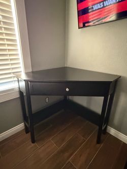 Black Wood Corner Desk with Drawer